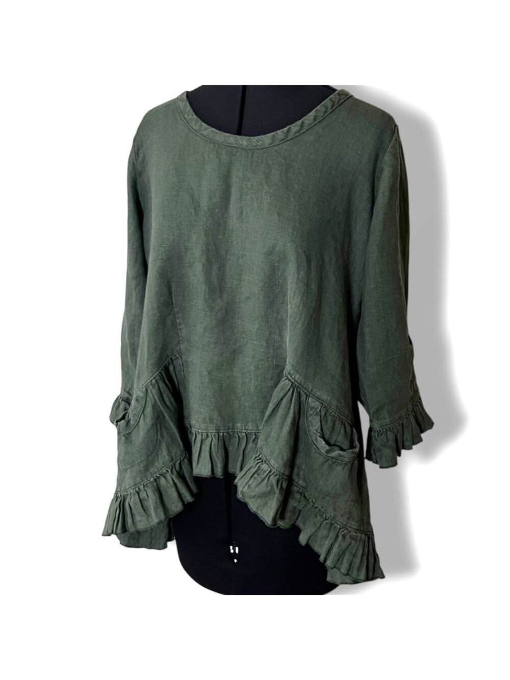 Hearts Desire All Linen Green Butterfly Top Patch Pockets M